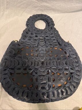 Patricia Nash Navy Woven Circle-Handle Tote